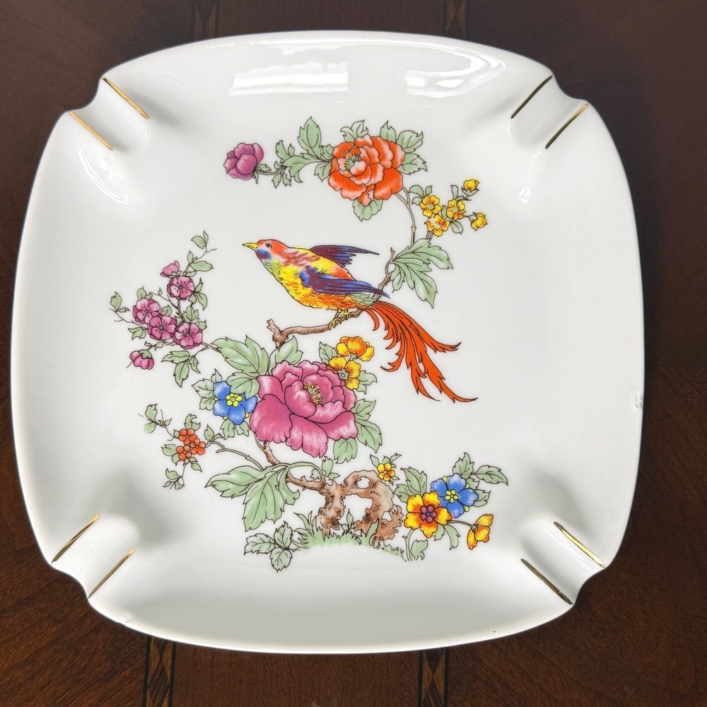 Vintage Hollohaza Hungary Bird Floral Porcelain Trinket Dish Chinoiserie 732 - Picture 3 of 9